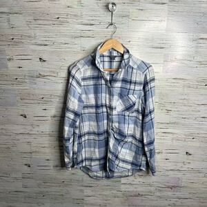 Eddie bauer blue  white plaid button down shirt size medium